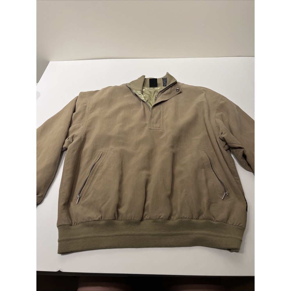 Saxony Silk 4 Golf Jacket Men's M 1/4 Zip Pullover Khaki 100% Silk F96